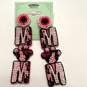 Icon Collection Beaded Earrings - Pink and Black “MoM”